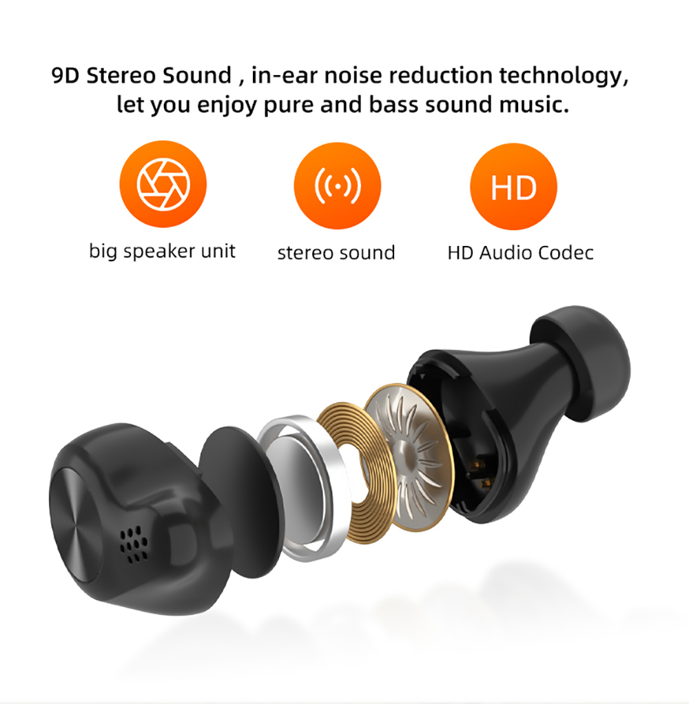 TW18 Auricolari in-ear wireless Bluetooth 5.1 Suono HiFi Cancellazione del rumore - Nero