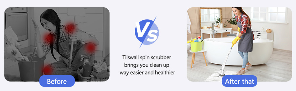 Tilswall Electric Spin Scrubber Cordless Grout Shower 360 Power Bathroom Cleaner with 4 Replaceable Rotating Brush Head