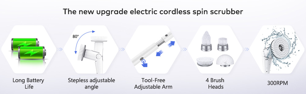 Tilswall Electric Spin Scrubber Cordless Grout Shower 360 Power Bathroom Cleaner with 4 Replaceable Rotating Brush Head