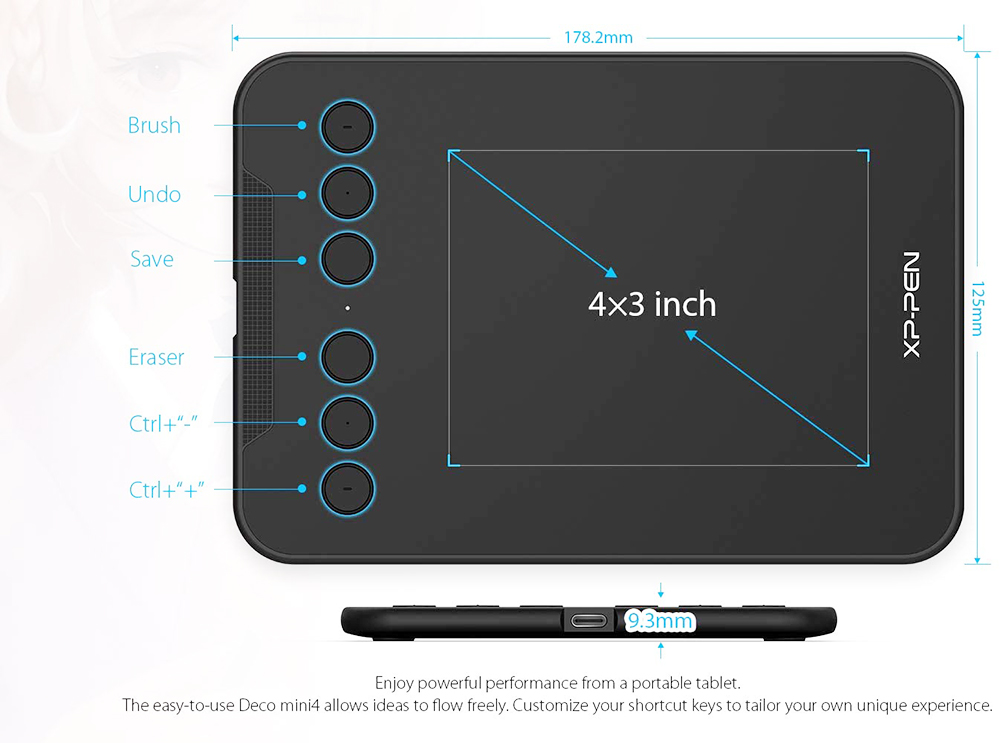 XP-PEN Deco Mini 4 Graphic Tablet for OSU Game Black