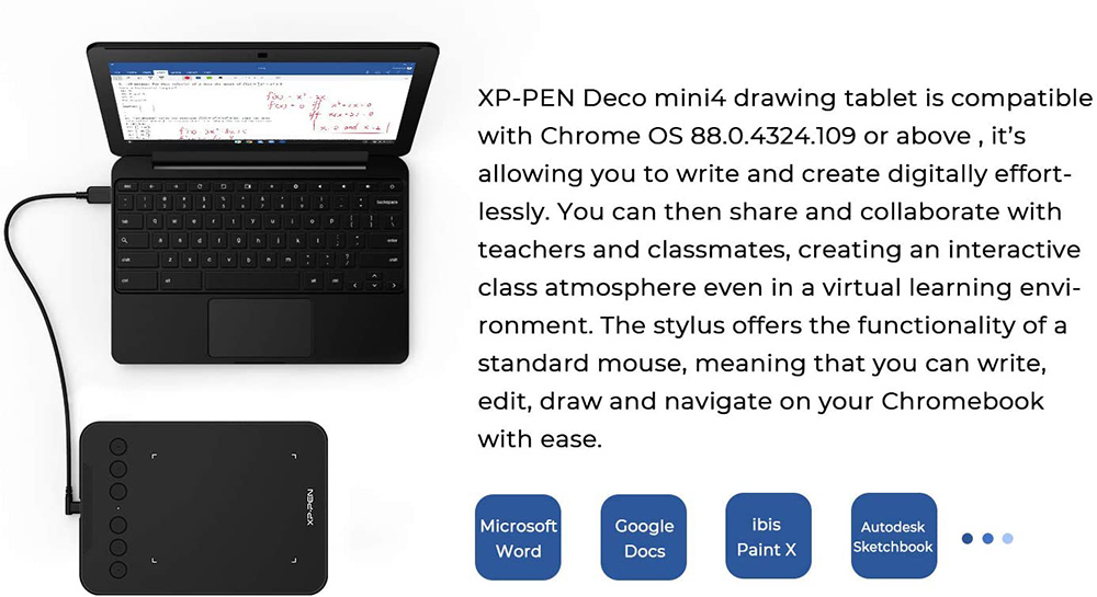 XP-PEN Deco Mini 4 Graphic Tablet with 4 x 3 Inch Work Surface, for OSU Game, Drawing, Remote Learning, Design, Compatible with Android, Mac, Windows, Chrome OS - Black