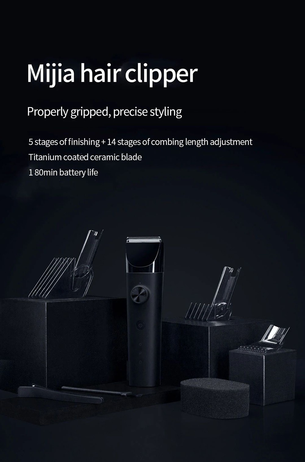Xiaomi Mijia elektrisk hårklippare 0.5-1.7 mm trimning av kort hår lPX7 Vattentät 180 min uthållighet