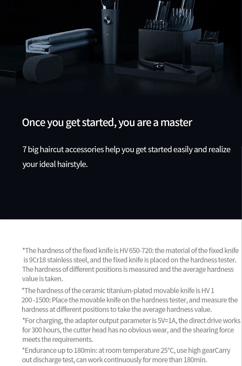 Xiaomi Mijia Electric Hair Clipper 0.5-1.7mm قص الشعر القصير lPX7 مقاوم للماء 180 دقيقة التحمل