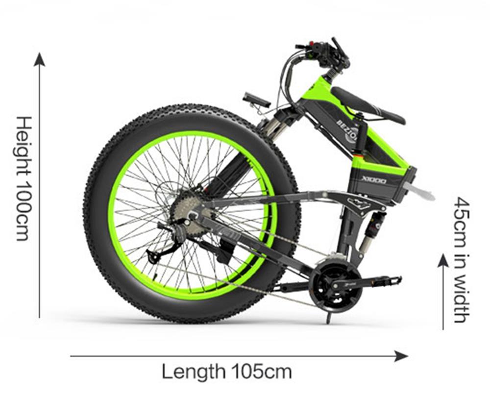 BEZIOR X1500 Fat Tire Folding Electric Mountain Bike 12.8Ah  Battery BMS 1500W Motor 26*4.0 Wheels Aluminum Alloy Frame Shimano 27-speed Shifter Max Speed 40km/h 100KM Power-assisted Range IP54 Oil Disc Brake MTB - Black Green