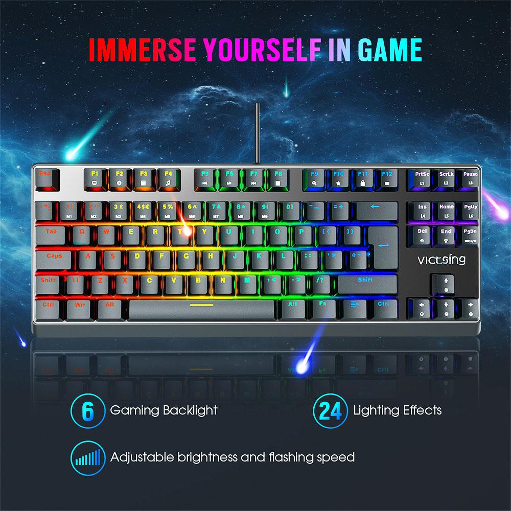 Victsing Wired Mechanical Gaming Keyboard with 88 Keys Full Anti-Ghosting, 24 Customized Backlight Modes
