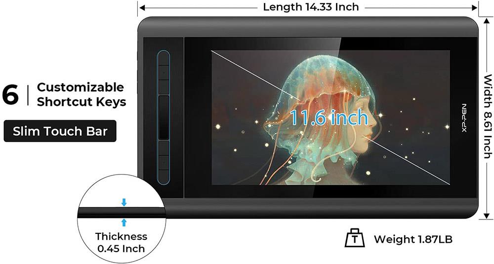 XP-Pen Artist 12 Graphic Tablet with 11.6 Inch 1920 x 1080 IPS Display, 8192 Level Stylus Pen, for Drawing, Design, Editing, Compatible with Windows, Mac - Black
