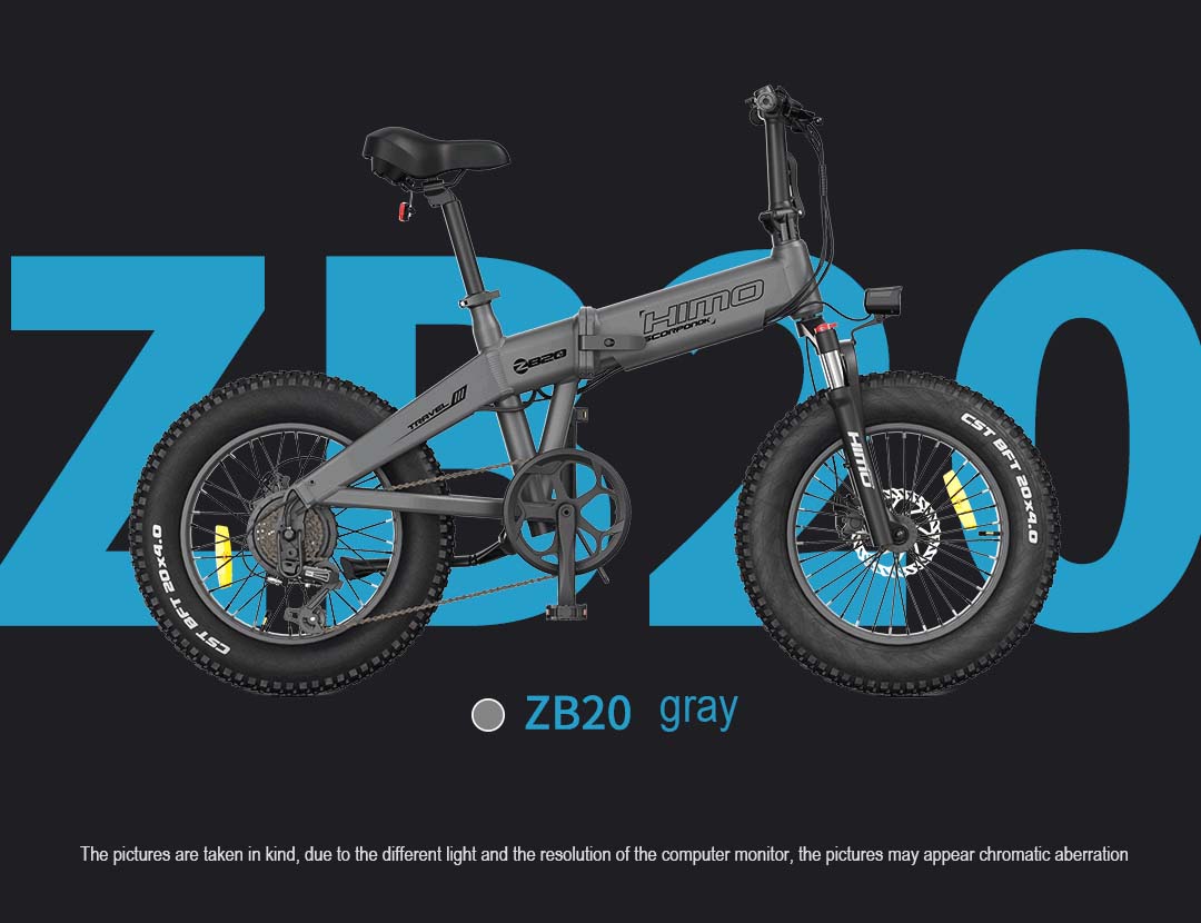 HIMO ZB20 Folding Electric Mountain Bike 20" Wheels 4 Inch Fat Wide Tires 350W Motor Shimano 6 Speeds Derailleur 48V 10Ah Detachable Lithium Battery Three Riding Modes Dual Disc Brake Hydraulic Shock Folk LCD Display - Grey