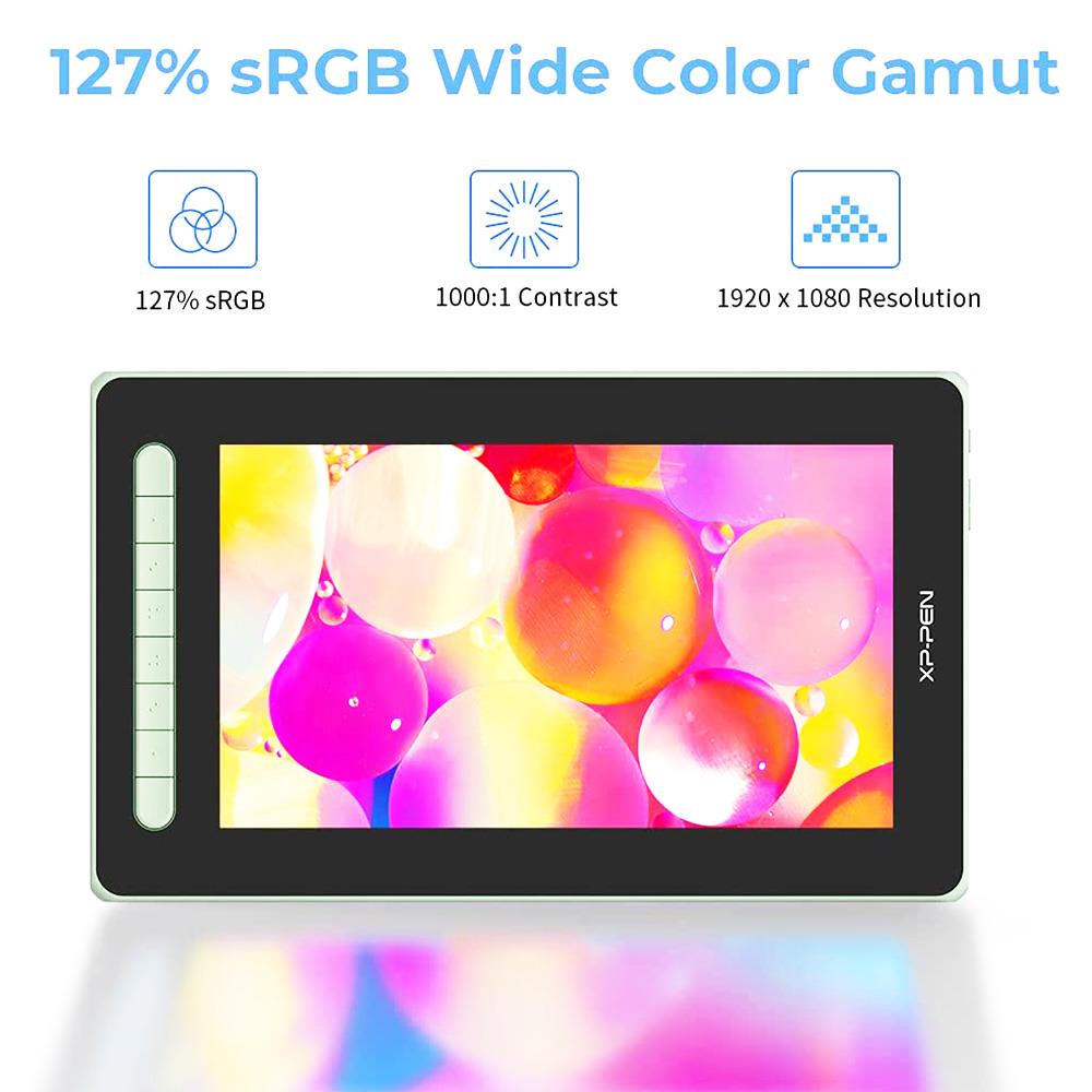 XP-PEN Artist 12 2nd Generation Graphic Tablet with 13.6 x 8.2 Inch 127% sRGB Display, 8192 Level Stylus Pen, for Drawing, Design, Editing, Compatible with Windows, Mac, Chrome OS, Linux, Android - Green