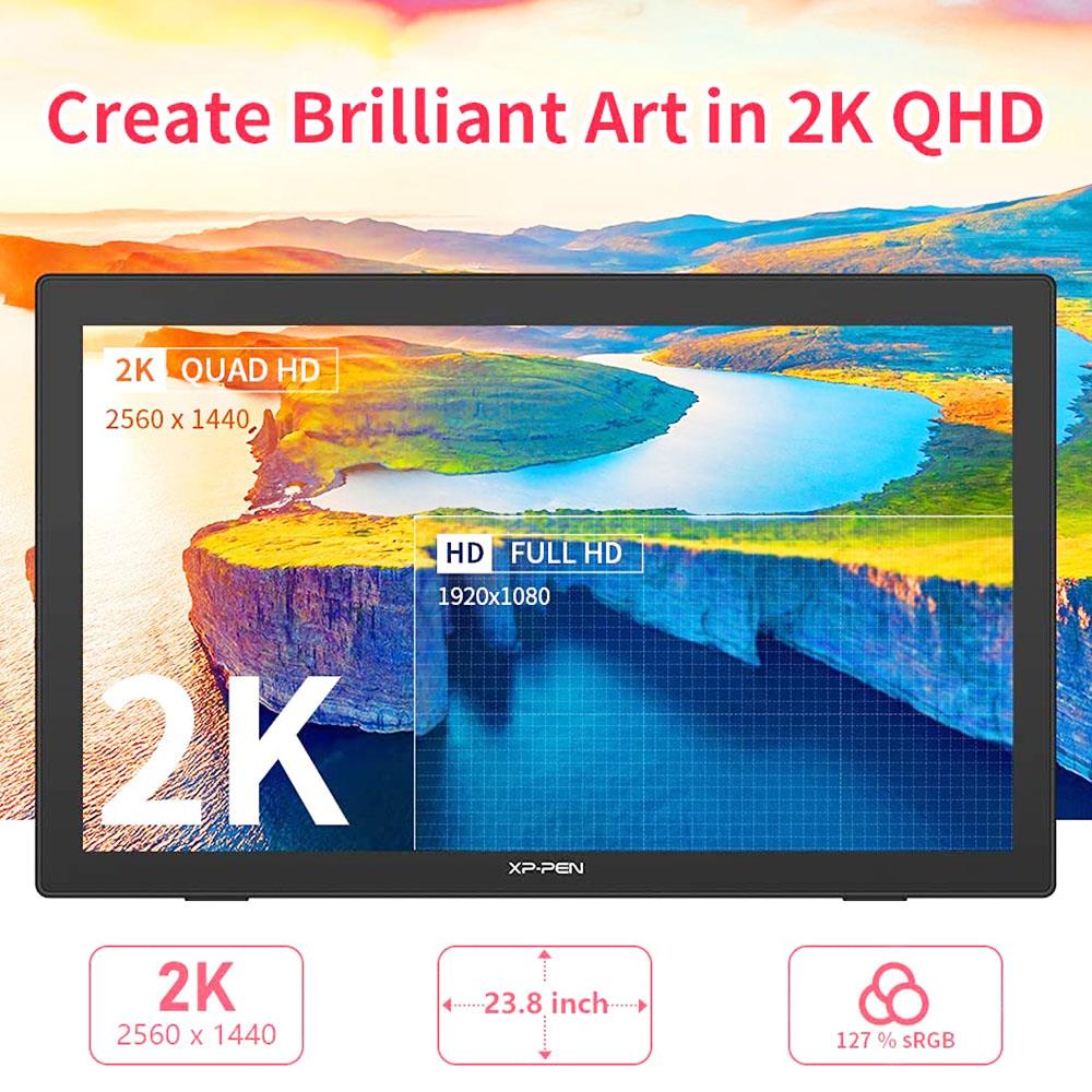 XP-PEN Artist 24 Graphic Tablet with 23.8 Inch 2K QHD Display, 8192 Level Stylus Pen, for Drawing, Design, Editing, Compatible with Windows, Mac, Chrome OS, Linux - Black