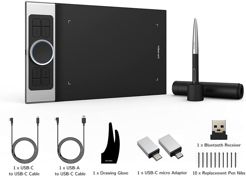 XP-PEN Deco Pro SW Graphic Tablet with 9 x 5 Inch Work Surface, 8192 Level Stylus Pen, for Drawing, Design, Editing, Compatible with Mac, Windows, Android - Black