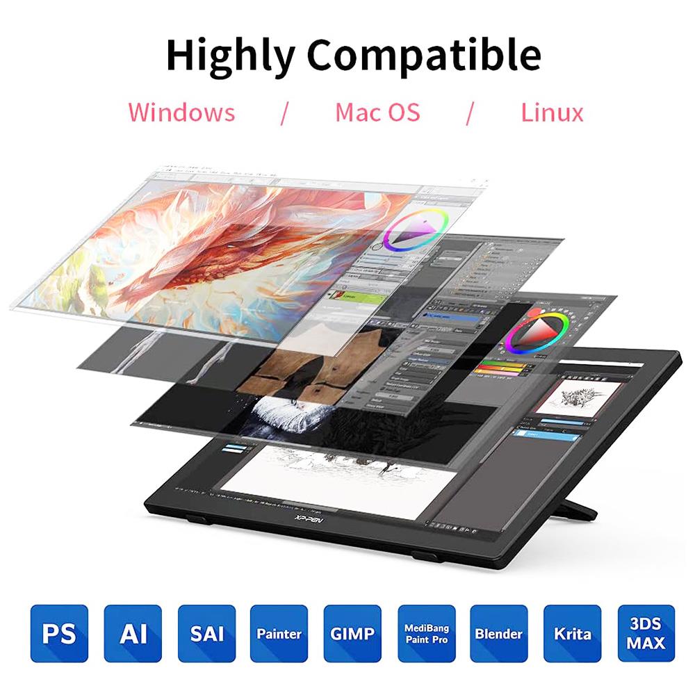 XP-PEN Artist 24 Graphic Tablet with 23.8 Inch 2K QHD Display, 8192 Level Stylus Pen, for Drawing, Design, Editing, Compatible with Windows, Mac, Chrome OS, Linux - Black
