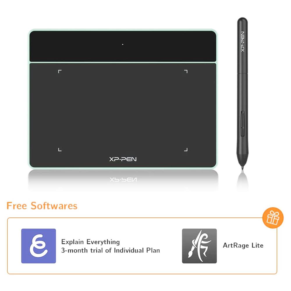 XP-PEN Deco Fun XS Graphic Tablet with 4.8 x 3 Inch Work Surface, for OSU Drawing, Online Education, Business Signature, Compatible with Android, Mac, Linux, Windows, Chrome OS - Green