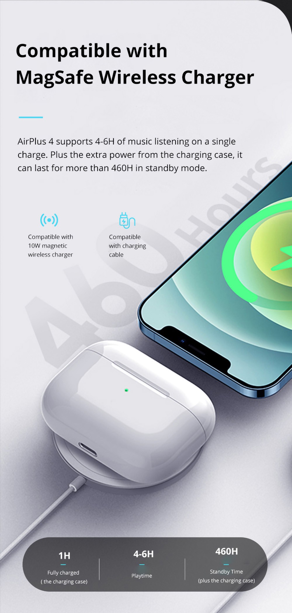 P400 Bluetooth 5.2 TWS Earbuds Touch Control Pop Up Pairing 220mAh Wireless Charging Dock - White