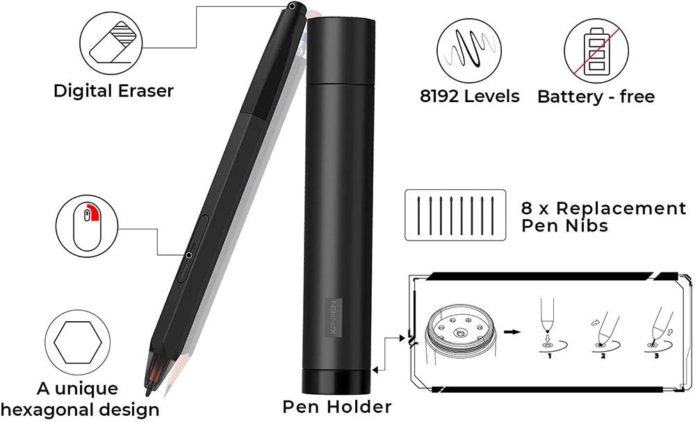 XP-Pen Artist 12 Graphic Tablet with 11.6 Inch 1920 x 1080 IPS Display, 8192 Level Stylus Pen, for Drawing, Design, Editing, Compatible with Windows, Mac - Black
