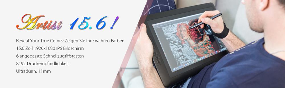 XP-PEN Artist 15.6 Graphic Tablet with 1080p IPS Display, 8192 Level Stylus Pen, for Drawing, Design, Editing, Compatible with Windows, Mac, Android - Black