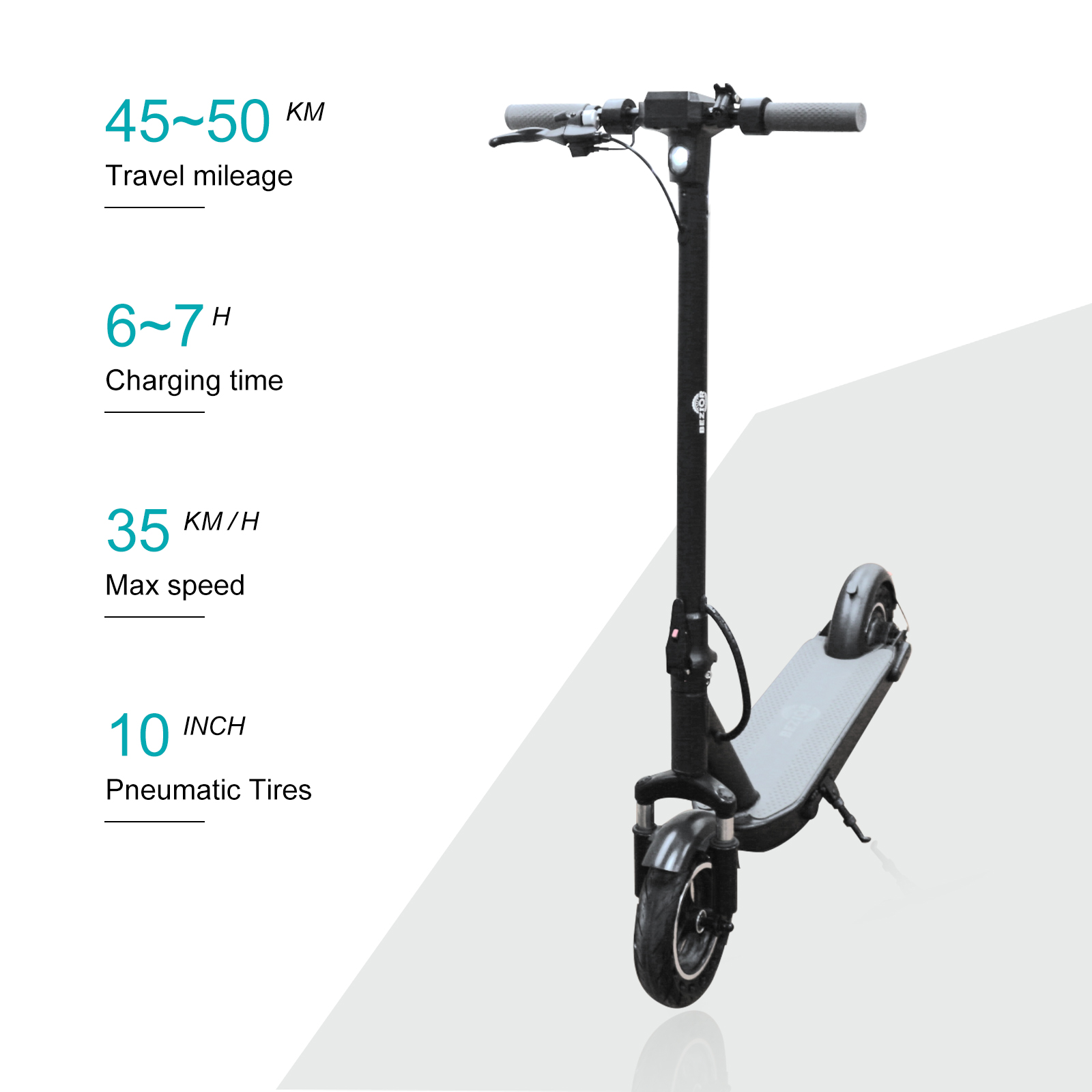 BEZIOR S500 MAX 10 inch Vaccum Pump tires Folding Electric Scooter 500W Motor 48V 15Ah Battery Max speed 35km/h Max load 120KG - Black