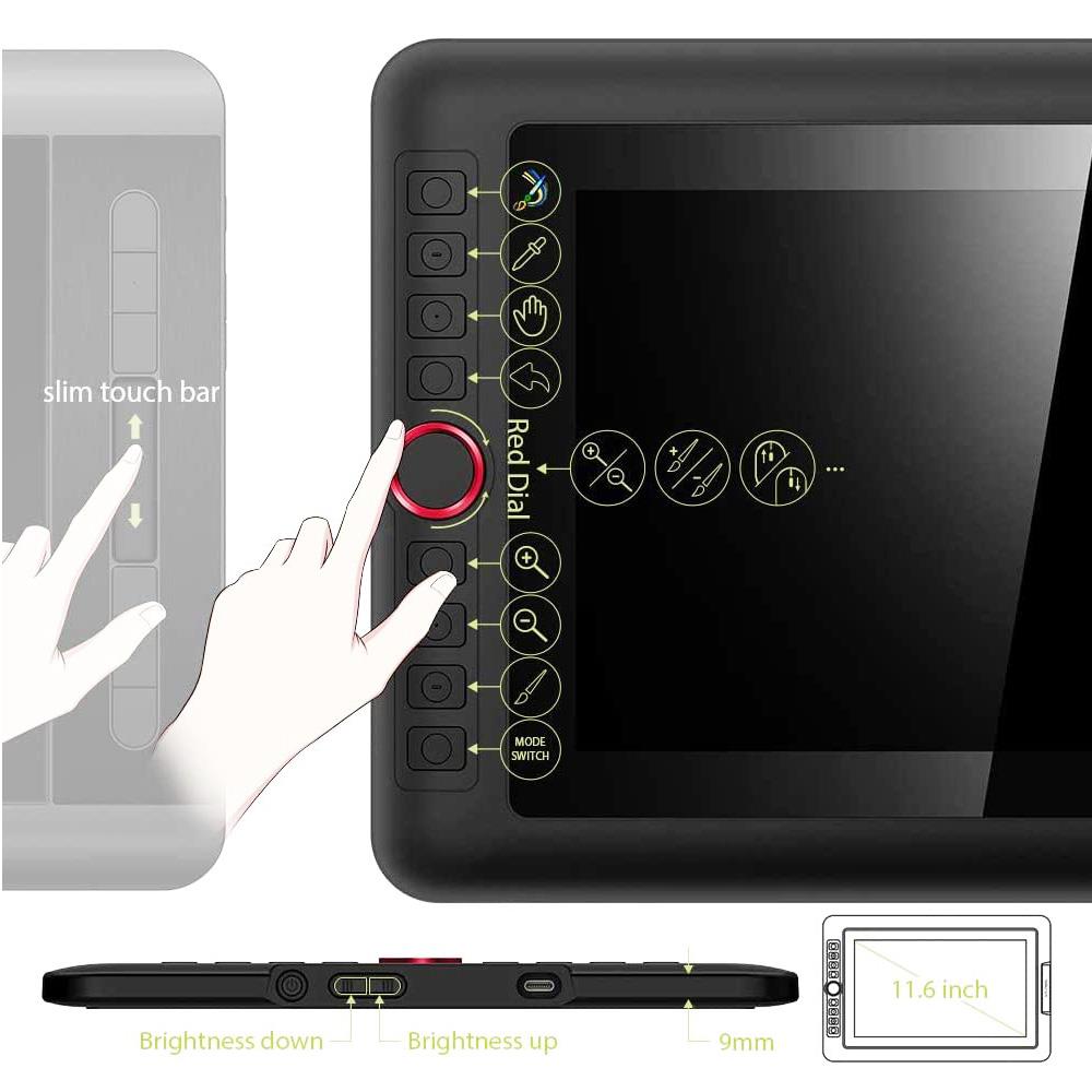 XP-PEN Artist 12 Pro Graphic Tablet with 11.6 Inch IPS Display, 8192 Level Stylus Pen, for Drawing, Design, Editing, Compatible with Windows, Mac, Linux - Black