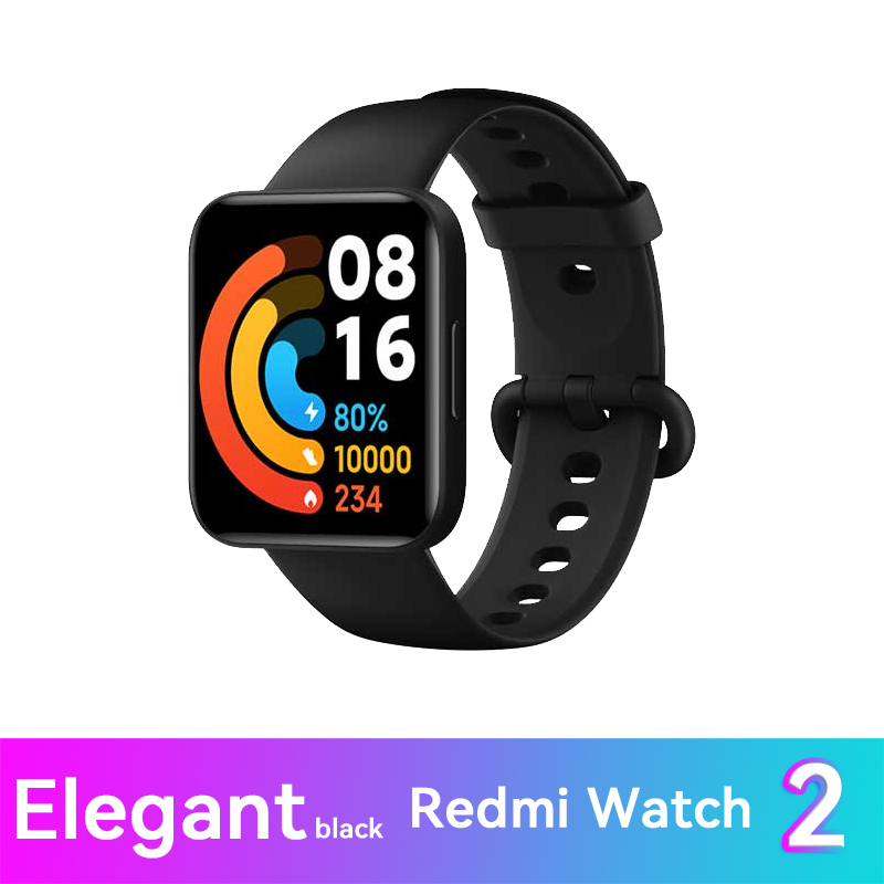 Xiaomi Redmi Watch 2 4-GPS SpO2 Health 31g AOD AMOLED 1.6" 117-Sports Nap Sleep Heart Rate Magnetic Charging China-NFC - Black