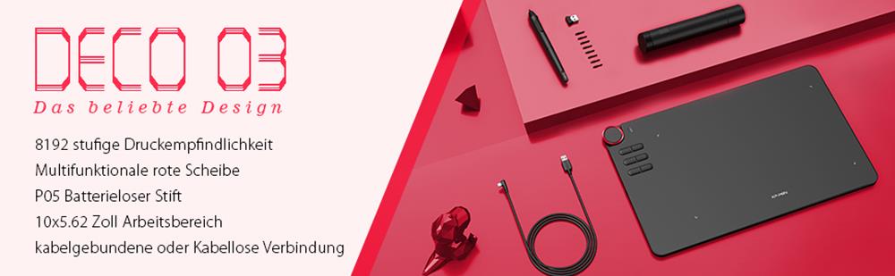 XP-PEN Deco 03 Graphic Tablet with 10 x 5.62 Inch Work Surface, 8192 Level Stylus Pen, for Drawing, Design, Editing, Compatible with Mac, Windows - Black