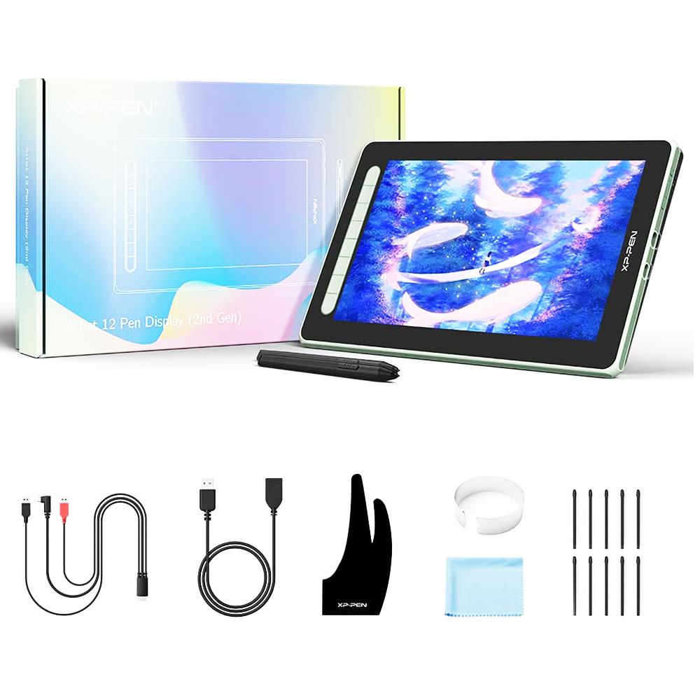 XP-PEN Artist 12 2nd Generation Graphic Tablet with 13.6 x 8.2 Inch 127% sRGB Display, 8192 Level Stylus Pen, for Drawing, Design, Editing, Compatible with Windows, Mac, Chrome OS, Linux, Android - Green