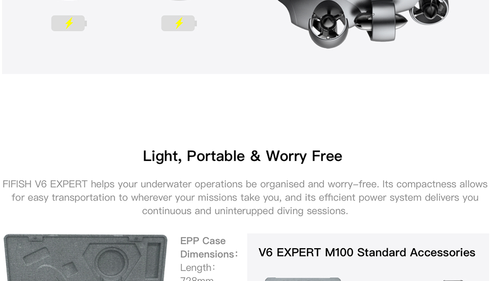 FIFISH V6 EXPERT Multi-functional Underwater Robot Productivity Tool With 4K UHD Camera 100m Depth Rating Underwater Drone M100 Package