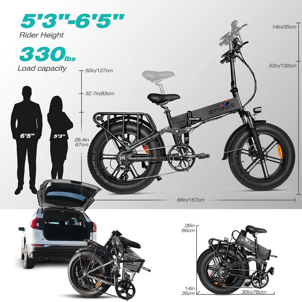 ENGWE ENGINE Pro Folding Electric Bicycle 20*4 inch Fat Tire 750W Brushless Motor 48V 12.8Ah Battery 45km/h Max Speed up to 55km Range 8 Speed System LCD Smart Display Hydraulic Disc Brakes - Black