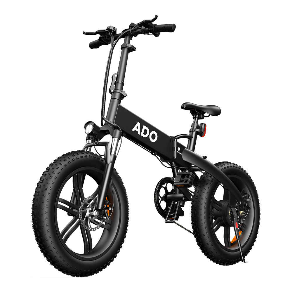 ADO A20F+ International Version Off-road Electric Folding Bike 20*4.0 inch 500W Brushless DC Motor SHIMANO 7-Speed Rear Derailleur 36V 10.4Ah Removable Battery 35km/h Max speed Pure power up to 50km Range Aluminum alloy Frame - Black