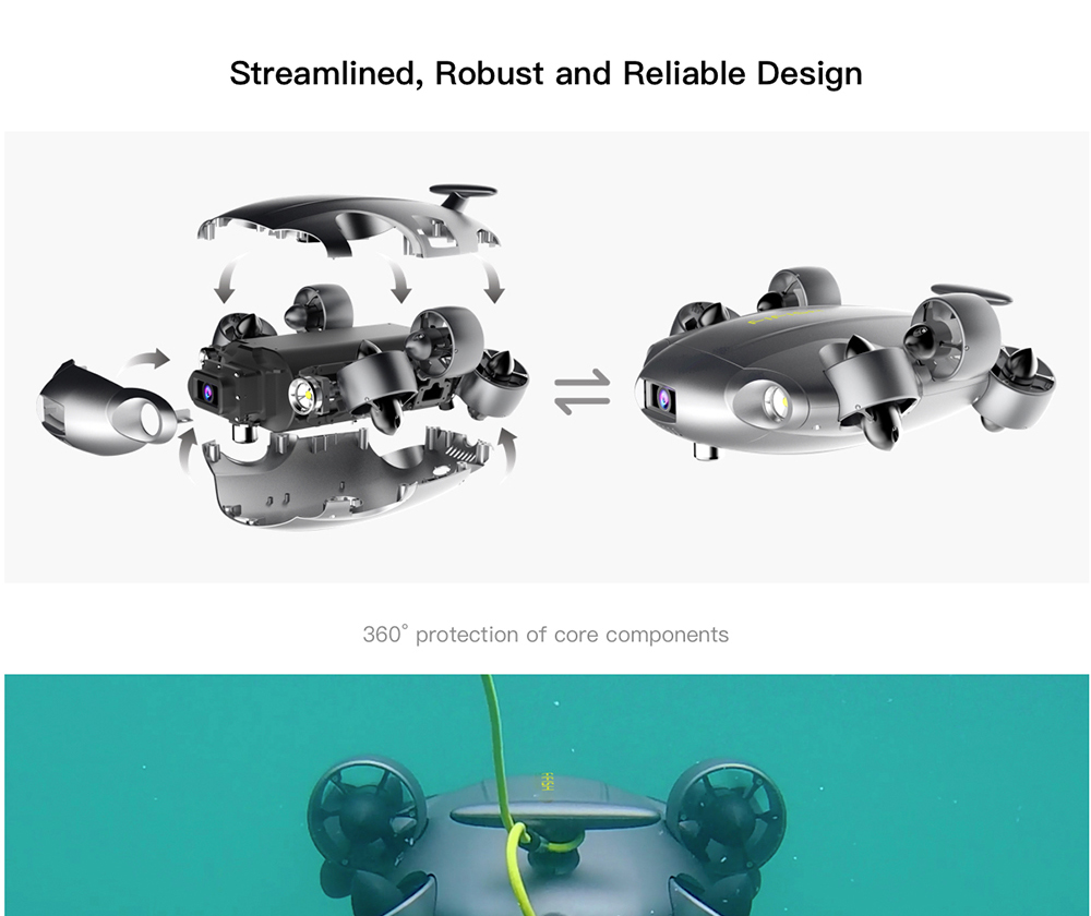 FIFISH V6 EXPERT Multi-functional Underwater Robot Productivity Tool With 4K UHD Camera 100m Depth Rating Underwater Drone M100 Package