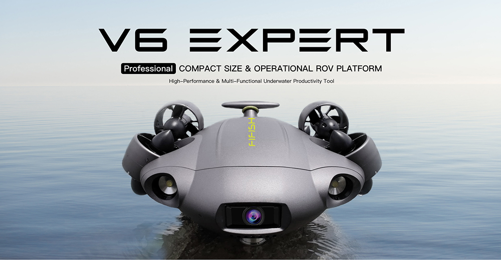 FIFISH V6 EXPERT Multi-functional Underwater Robot Productivity Tool With 4K UHD Camera 100m Depth Rating Underwater Drone M100 Package