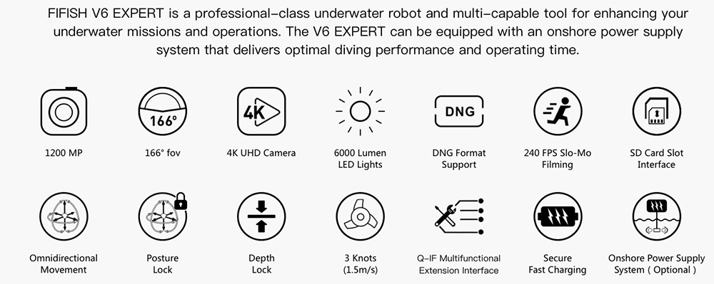 FIFISH V6 EXPERT Multi-functional Underwater Robot Productivity Tool With 4K UHD Camera 100m Depth Rating Underwater Drone M100 Package