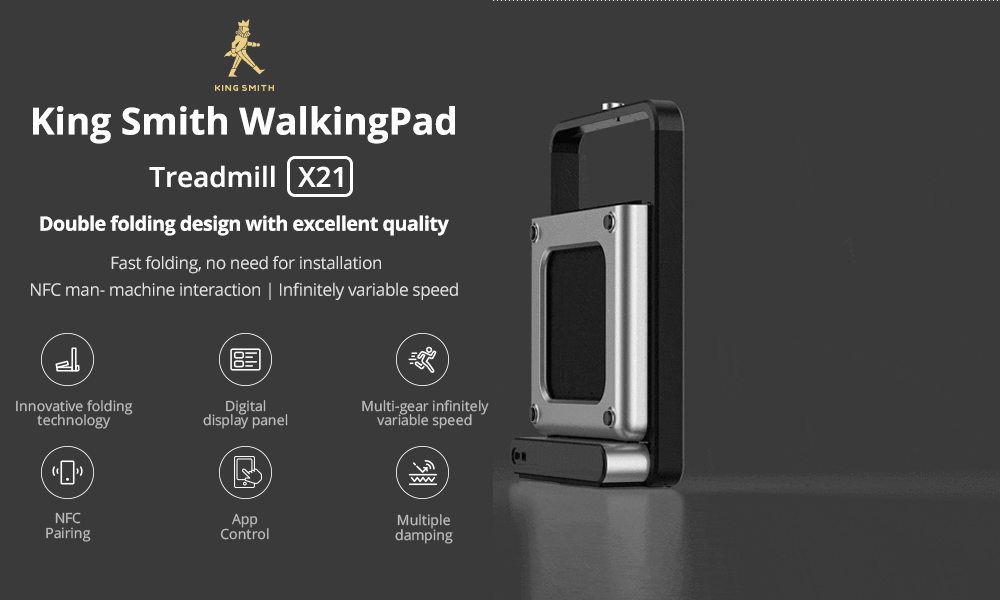 KingSmith WalkingPad X21 Treadmill Smart Double Folding Walking and Running Machine Fitness Exercise Gym Alternative 12KM/H Support NFC LED Display - Space Gray