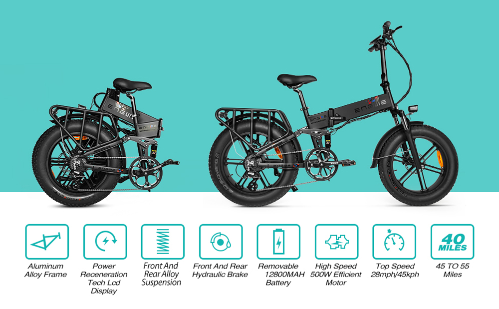 ENGWE ENGINE Pro Folding Electric Bicycle 20*4 inch Fat Tire 750W Brushless Motor 48V 12.8Ah Battery 45km/h Max Speed up to 55km Range 8 Speed System LCD Smart Display Hydraulic Disc Brakes - Black