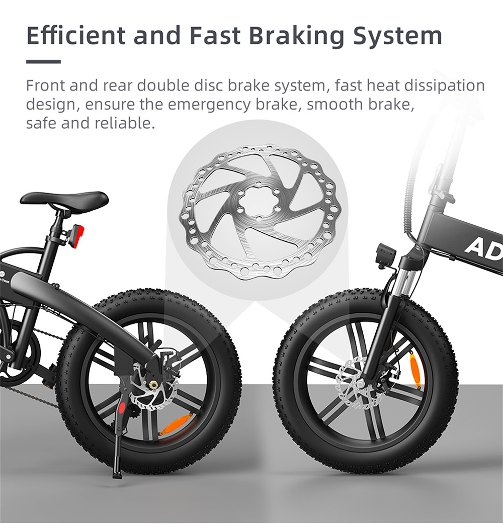 ADO A20F+ International Version Off-road Electric Folding Bike 20*4.0 inch 500W Brushless DC Motor SHIMANO 7-Speed Rear Derailleur 36V 10.4Ah Removable Battery 35km/h Max speed Pure power up to 50km Range Aluminum alloy Frame - Black