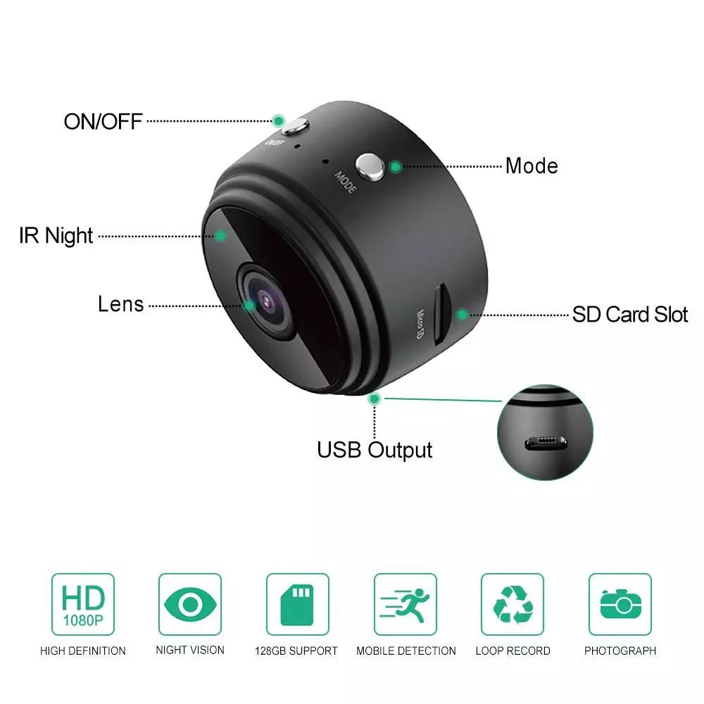 A9 1080P HD Mini Kablosuz WIFI IP Kamera DVR Gece Görüşlü Ev Güvenliği