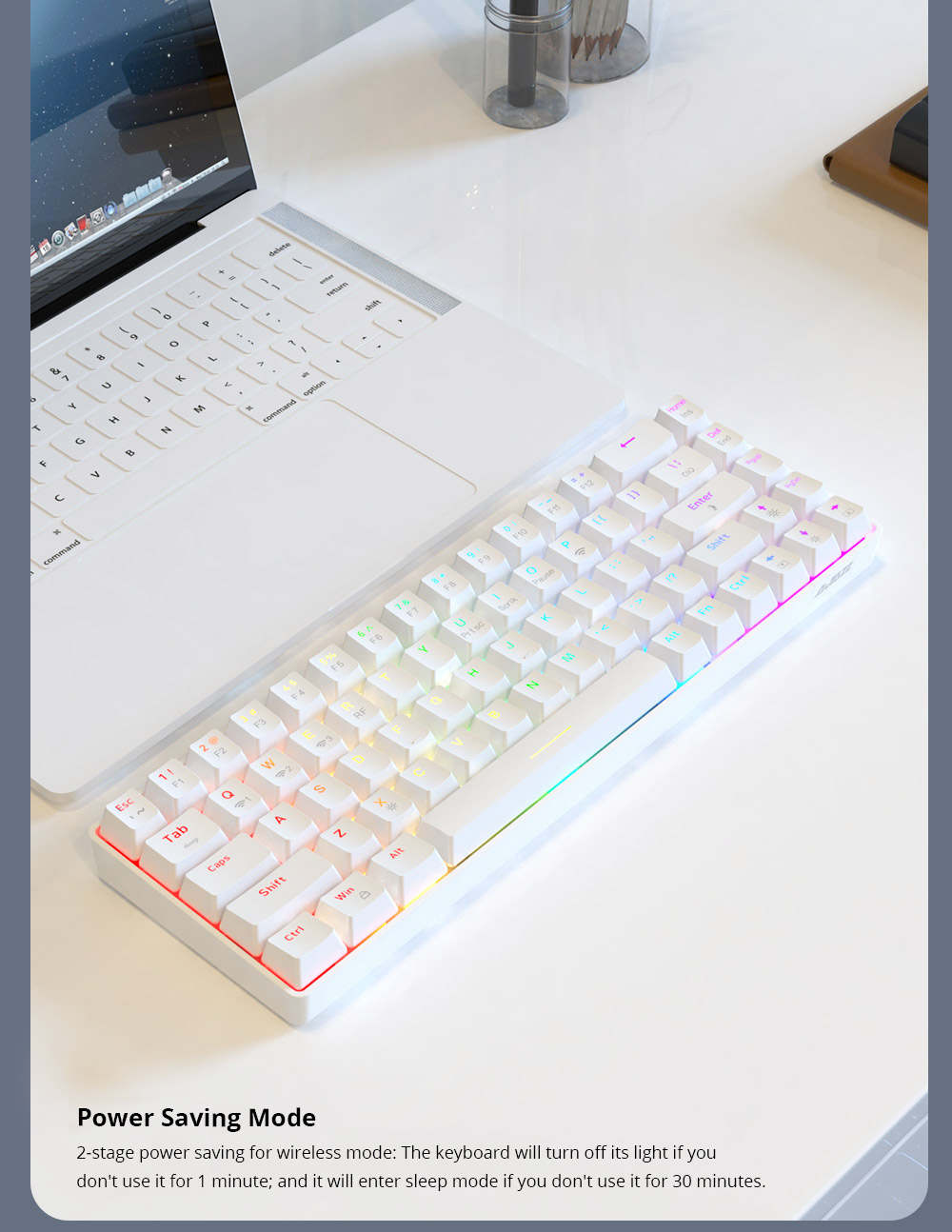 Ajazz K685T RGB لوحة مفاتيح ميكانيكية قابلة للتبديل السريع 68 مفتاحًا ، سلكية + بلوتوث + اتصال لاسلكي 2.4 جيجا هرتز ، مفتاح أحمر - أبيض