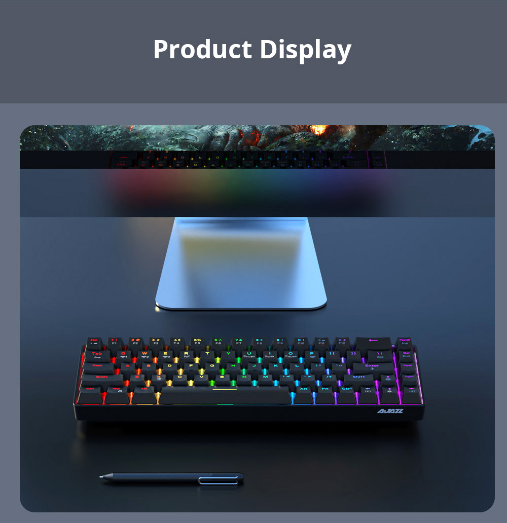 Ajazz K685T RGB Hot-swappable 68 toetsen mechanisch toetsenbord, bedraad + Bluetooth + 2.4 GHz draadloze verbinding, rode schakelaar - wit