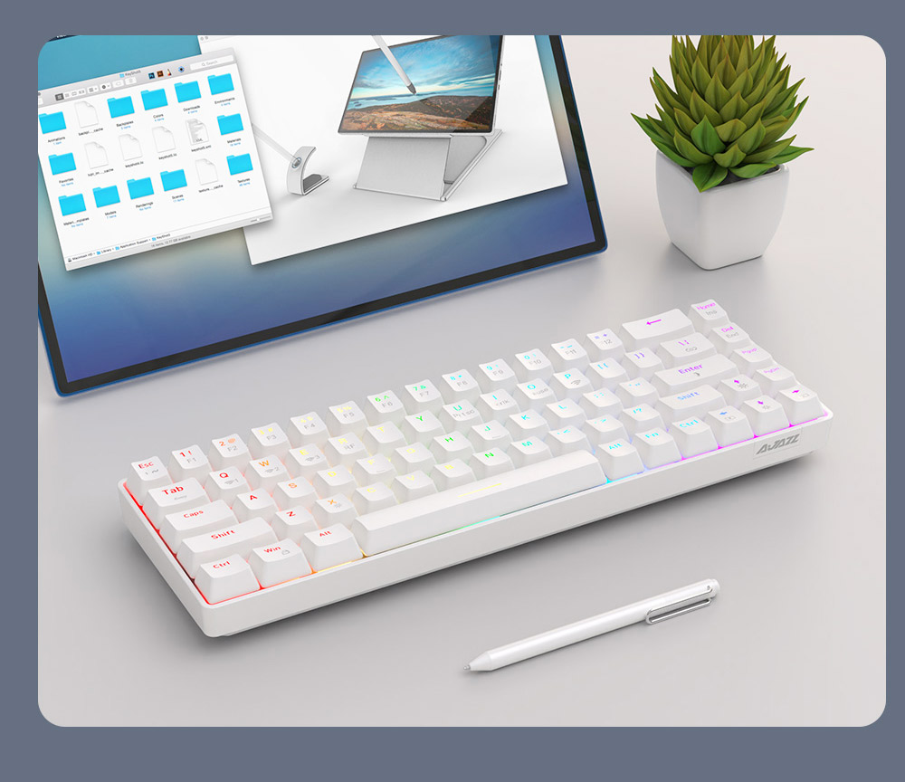 Ajazz K685T RGB Hot-swappable 68 toetsen mechanisch toetsenbord, bedraad + Bluetooth + 2.4 GHz draadloze verbinding, rode schakelaar - wit