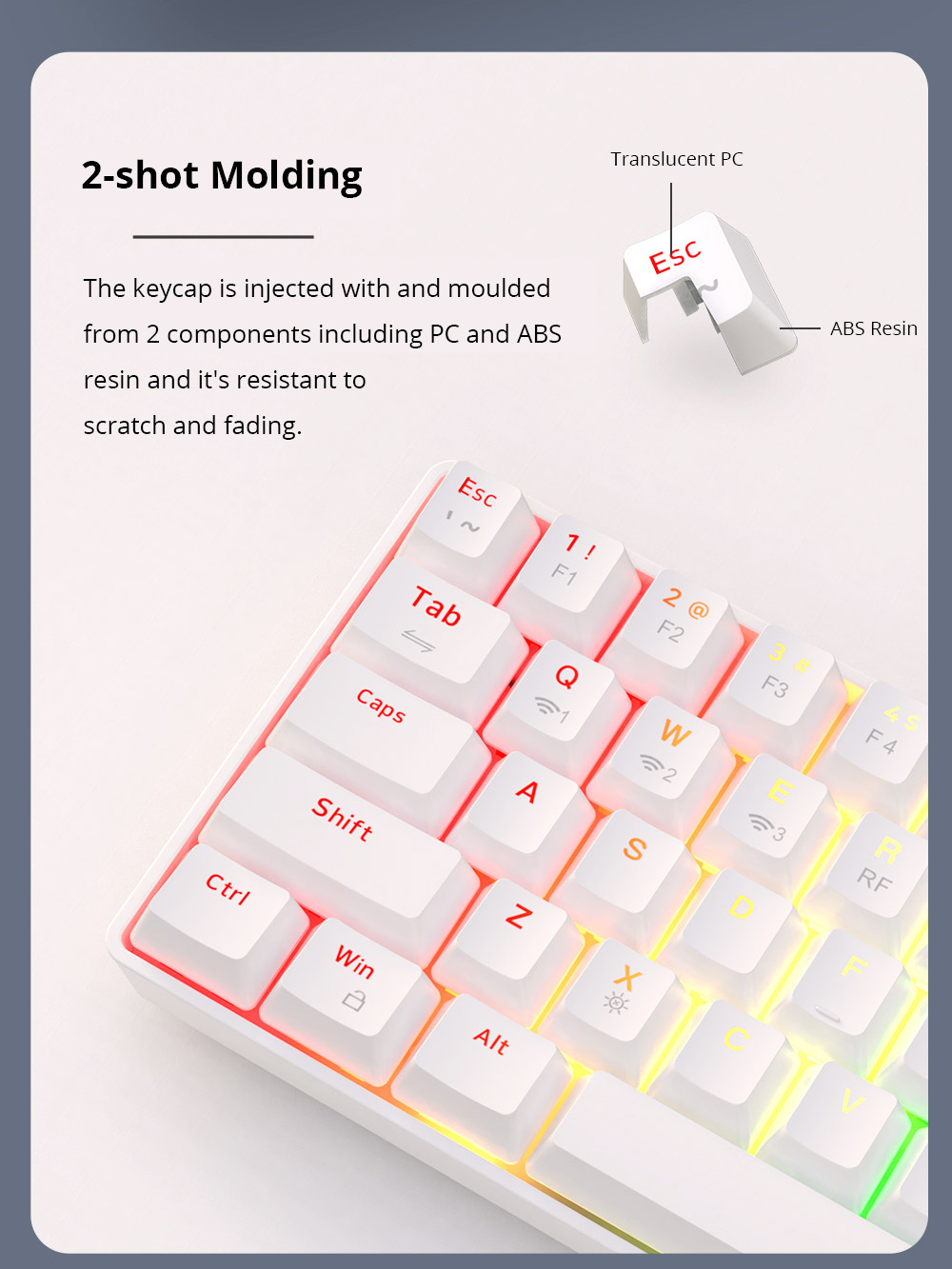 Ajazz K685T RGB Hot-swappable 68 teclas do teclado mecânico, com fio + Bluetooth + conexão sem fio de 2.4 GHz, interruptor vermelho - branco