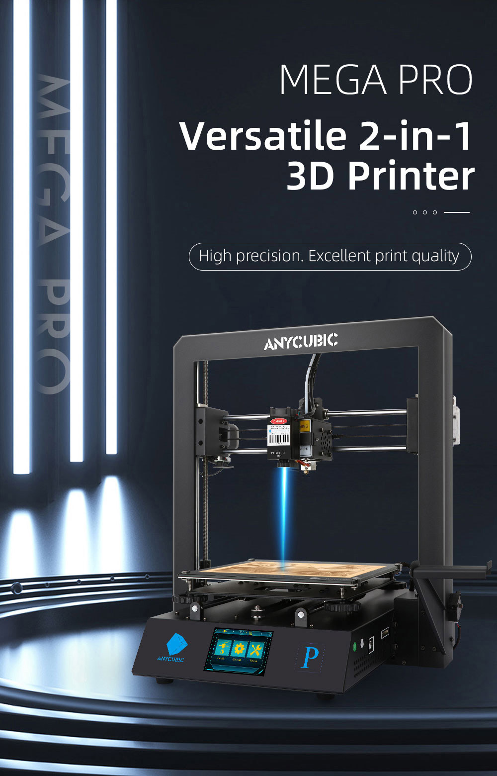 Anycubic Mega Pro 3D-Drucker 2in1 3D-Druck & Lasergravur Smart Auxiliary Leveling Dual Gear Extruder 210x210x205 mm