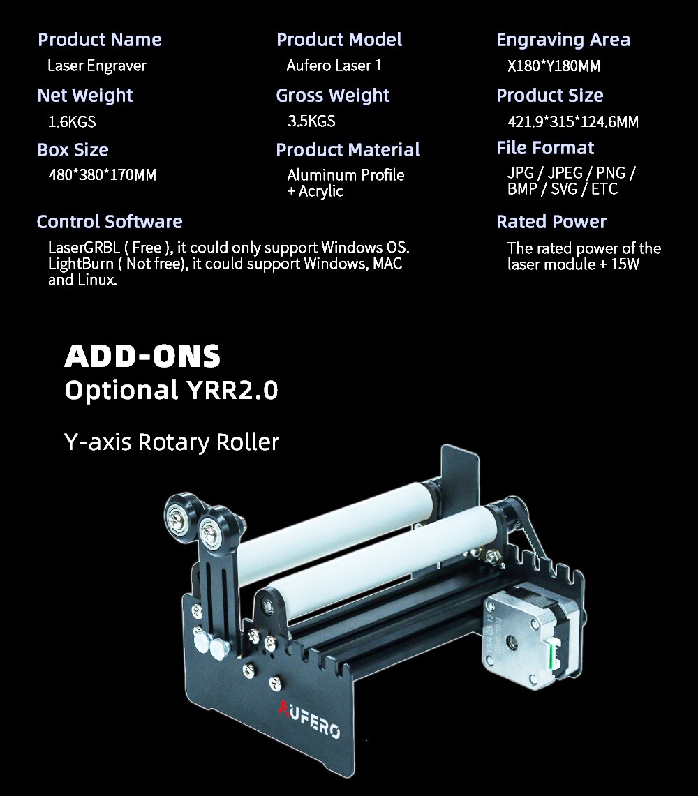 Aufero Laser 1 LU2-2 آلة النقش بالليزر المحمولة ، اللوحة الأم 32 بت 5,000 مم / دقيقة