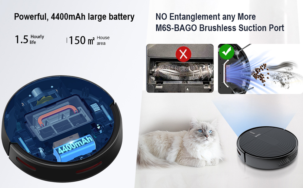 BAGO M6S Robot Vacuum Cleaner 2000 Pa Strong suction self-charging silent 600 ml with 4400 mAh battery