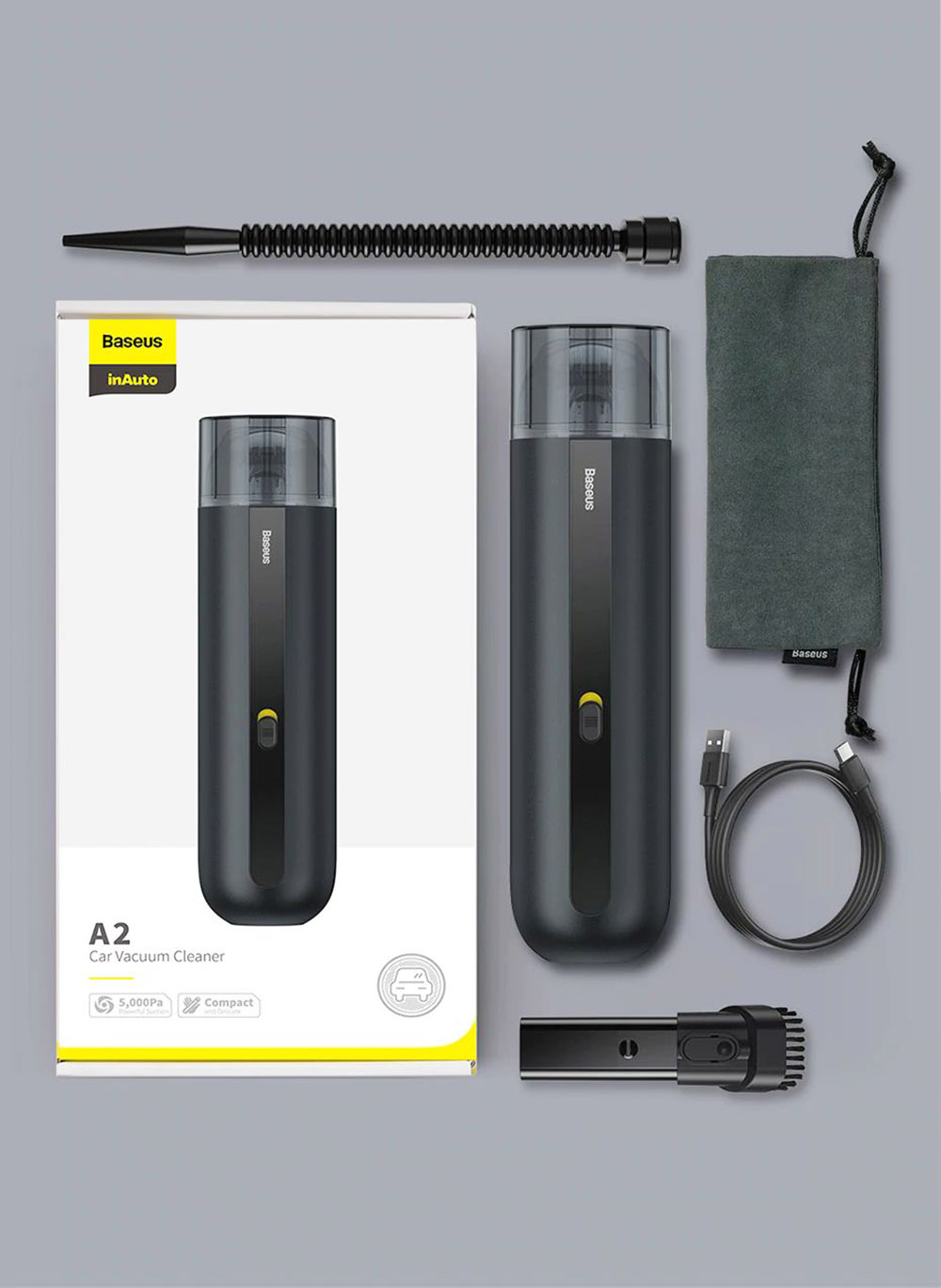 Baseus Car Vacuum Cleaner Wireless 5000Pa Handheld Mini Vaccum Cleaner For Car Home Desktop Cleaning Portable Vacuum - Black