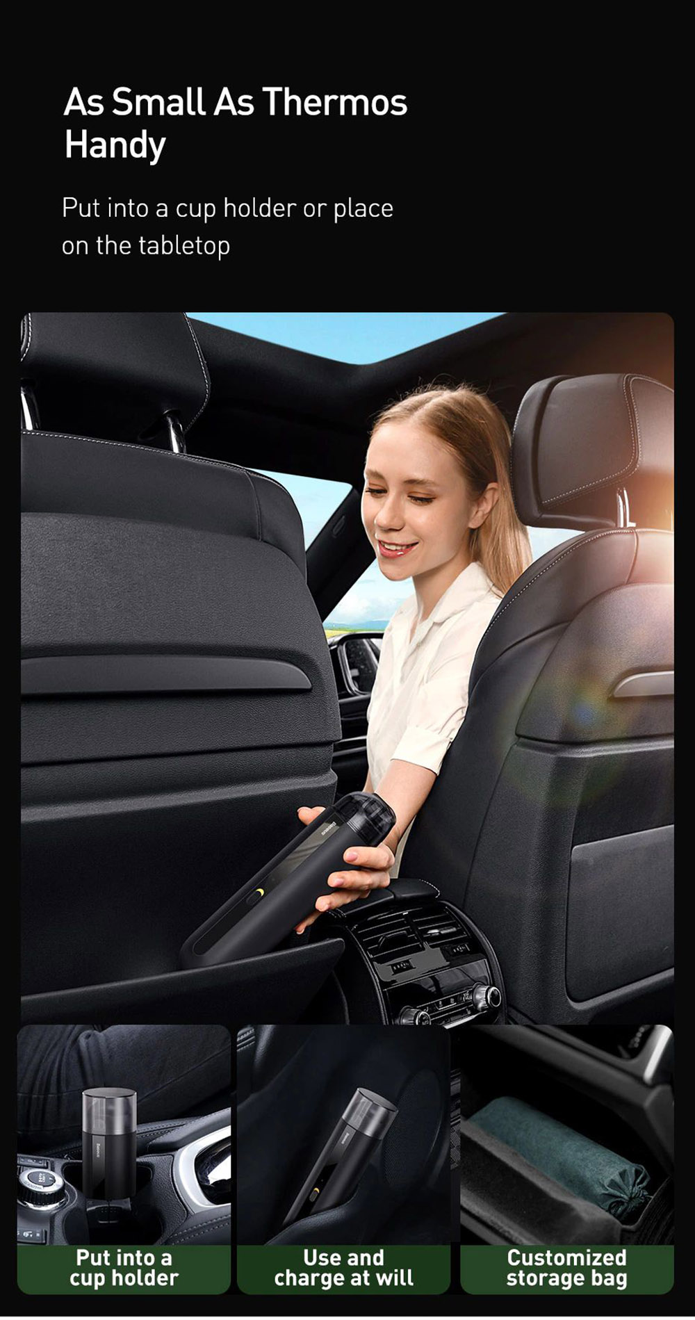 Aspirador de pó de carro Baseus Wireless 5000Pa Mini aspirador de pó portátil para carro, mesa de trabalho, aspirador portátil - preto