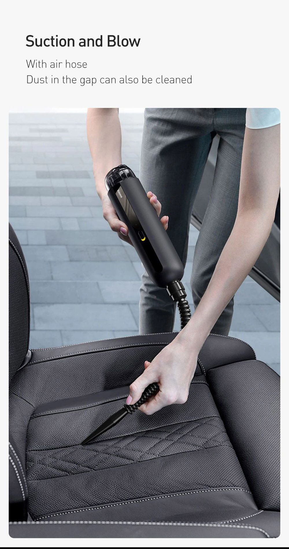 Baseus autós porszívó vezeték nélküli 5000Pa kézi mini porszívó autós otthoni asztali porszívóhoz - fekete