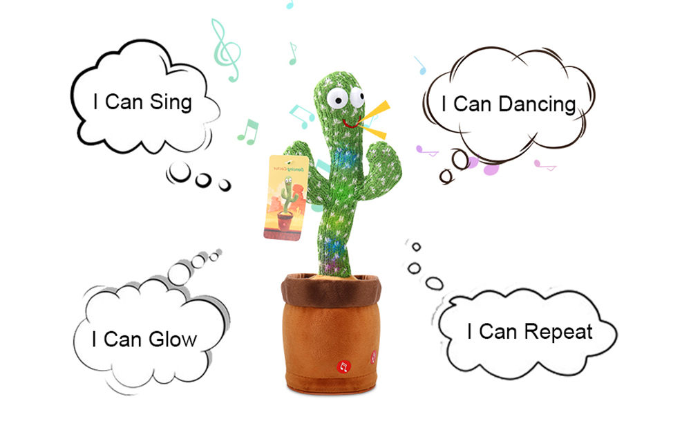 Dancing Cactus Altoparlante con 120 canzoni con illuminazione Cactus che canta Registra e ripeti le tue parole