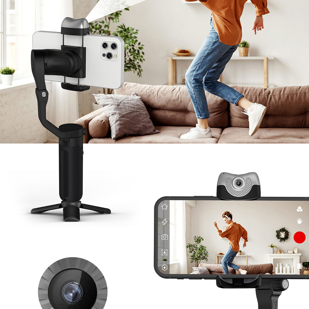 Hohem iSteady V2 Handheld Mobile Phone Gimbal with Fill Light 3 Brightness Modes AI Tracking Gesture Control - Black