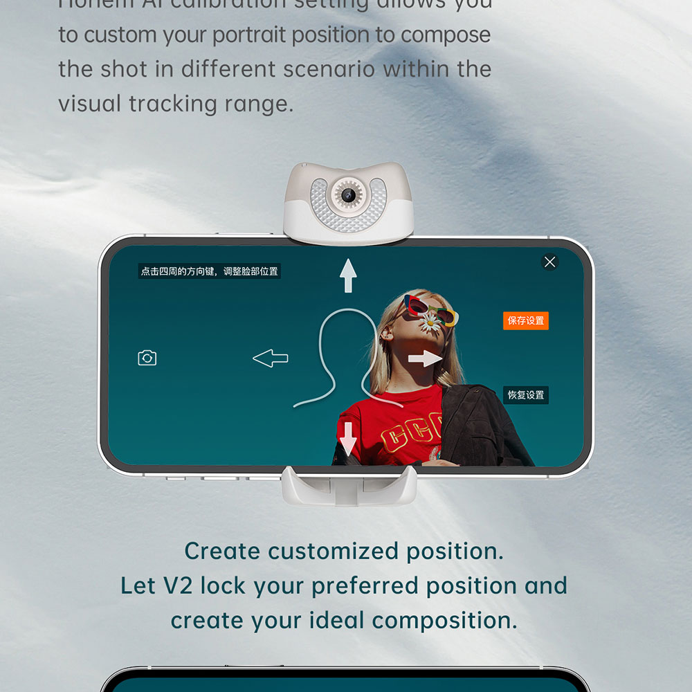 Cardan pour téléphone portable Hohem iSteady V2 avec éclairage d'appoint 3 modes de luminosité Contrôle des gestes de suivi AI - Noir