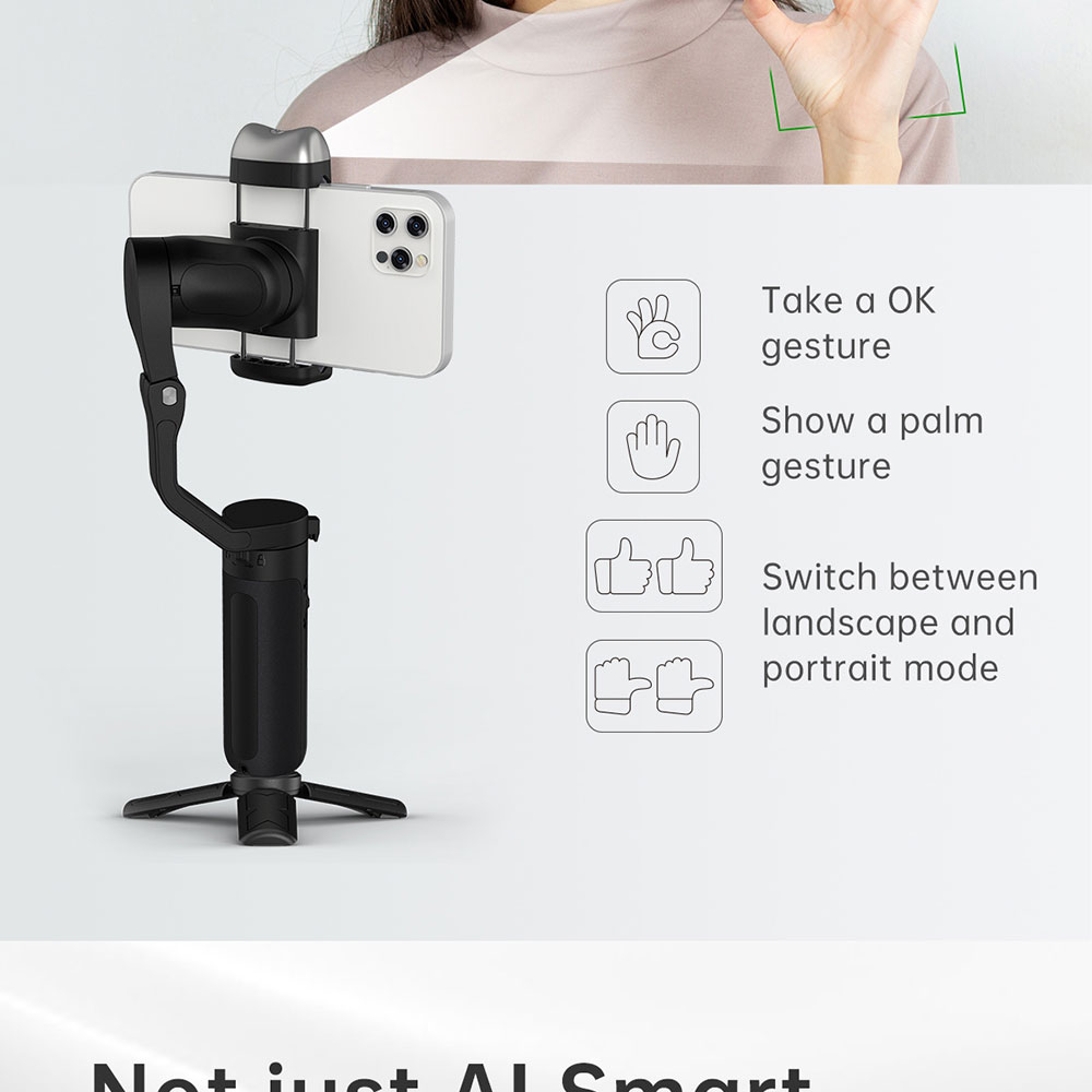 Hohem iSteady V2 Ręczny gimbal do telefonu komórkowego z lampą wypełniającą 3 Tryby jasności Sterowanie gestami AI Tracking - czarny