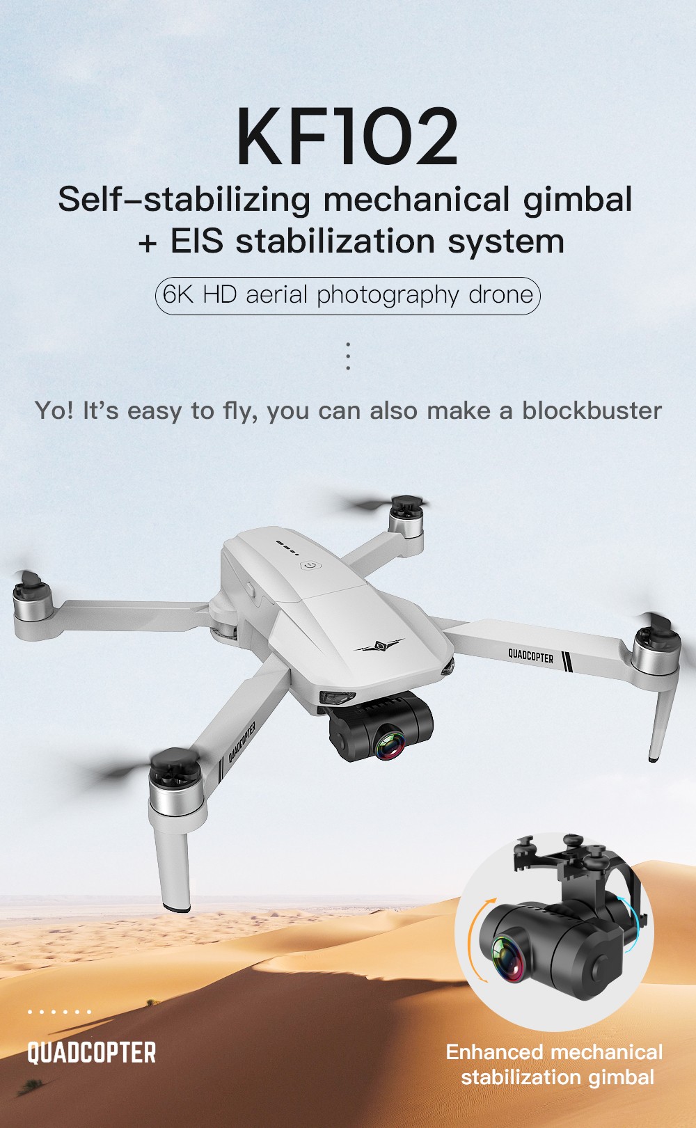 KF102 6K Camera GPS 5G WIFI FPV 2-Axis Self-stabilizing Mechanical Gimbal Brushless Fold RC Drone - بطارية واحدة