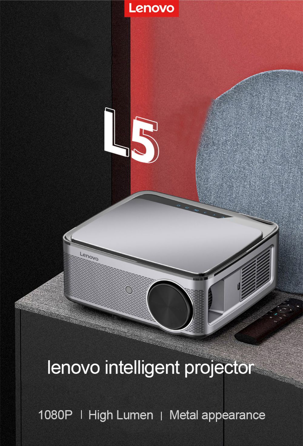 Wereldwijde versie Lenovo L5 Smart LED WIFI-projector Android TV-systeem 450 ANSI Lumen 1080P native resolutie